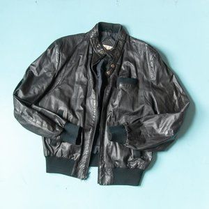 Vintage 80s Principe Black Genuine Leather Full Zipper Street Jacket Size L/XL